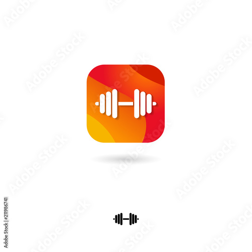 Workout, dumbbells UI icon. Sports, fitness bodybuilding. Rounded square with dumbbells, on a white background. Web icon. Monochrome option.