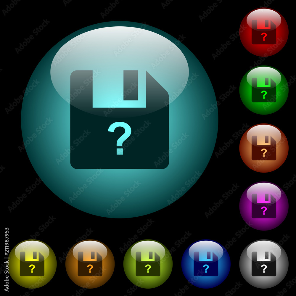 Unknown file icons in color illuminated glass buttons