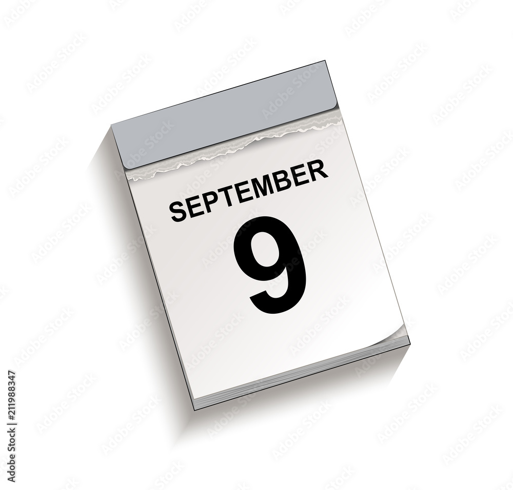 Obraz premium Kalender, Abreißkalender mit Datum 9 September Vektor Illustration isoliert auf weißem Hintergrund 
