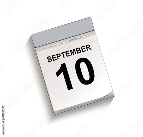 Kalender, Abreißkalender mit Datum 10 September 
Vektor Illustration isoliert auf weißem Hintergrund
