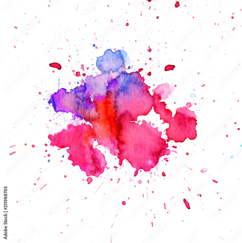 Fototapeta Colorful abstract watercolor texture stain with splashes and spatters. Modern creative watercolor background for trendy design.