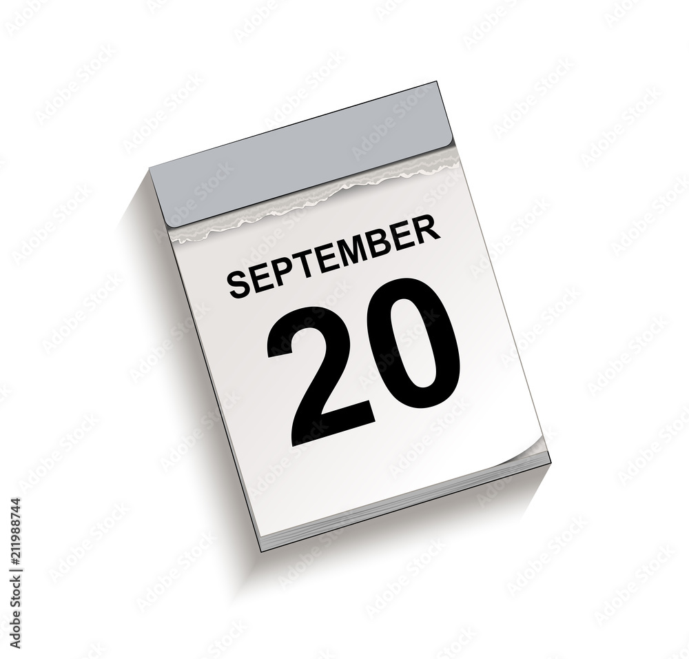 Obraz premium Kalender, Abreißkalender mit Datum 20 September Vektor Illustration isoliert auf weißem Hintergrund