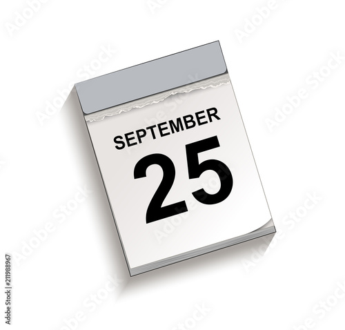 Kalender, Abreißkalender mit Datum 25 September 
Vektor Illustration isoliert auf weißem Hintergrund