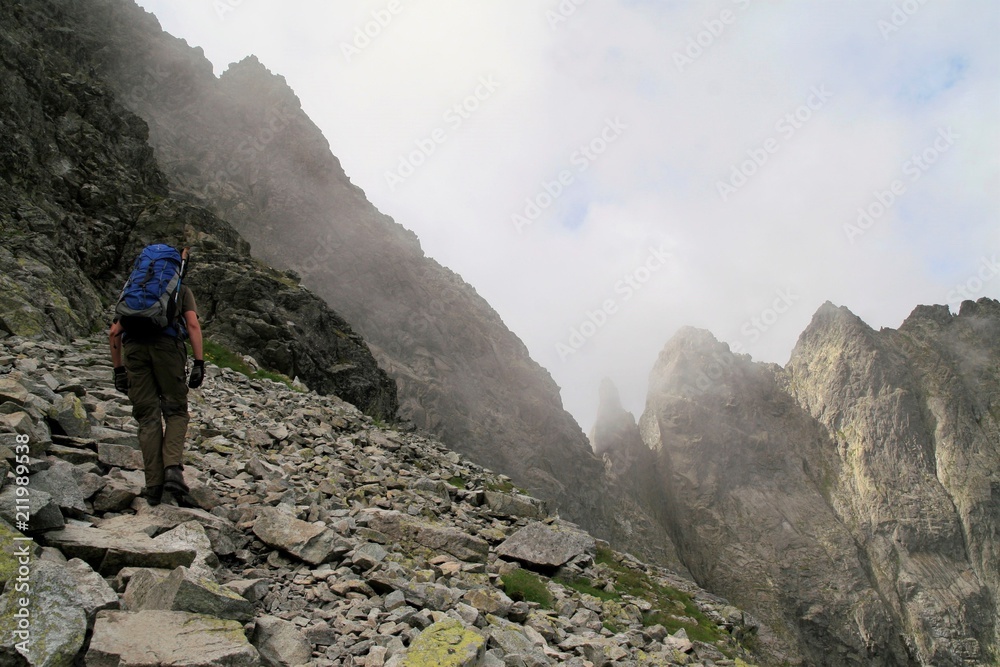 Backpacker walking High Tatras