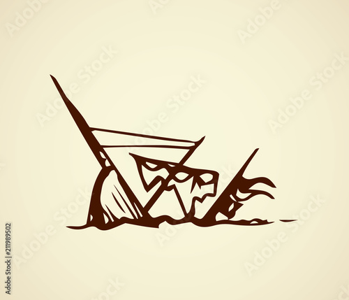 Sunken ship. Vector drawing