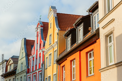 gables of historic row houses in the UNESCO protected old town of Stralsund