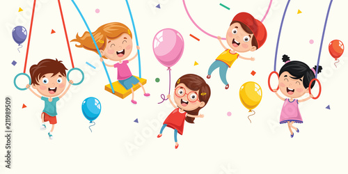 Vector Illustration Of Children Swinging