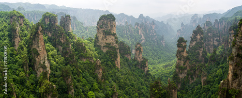 Beautiful panorama of karst mountains in Zhiangjiajie National Park, China photo