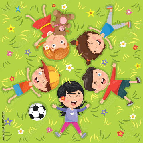 Vector Illustration Of Children Lying
