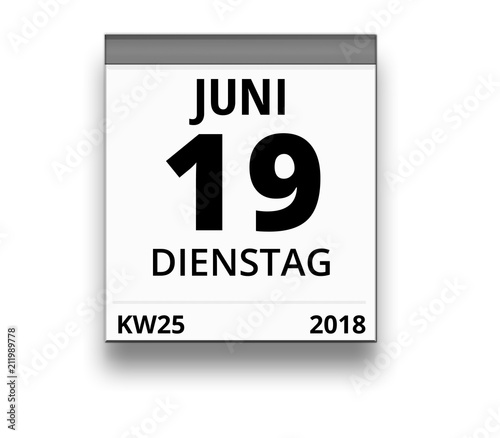 Kalender für Dienstag, 19. JUNI 2018 (Woche 25)