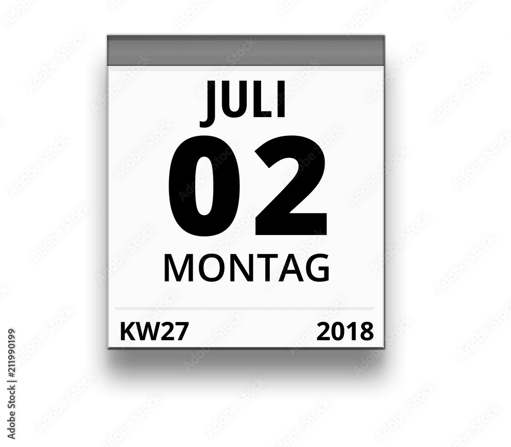 Kalender Für Montag, 2. Juli 2018 (Woche 27) Stock Illustration | Adobe Stock