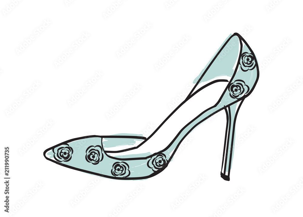 High heel shoe. Mint blue pump vector illustration isolated on white. Hand drawn design element. Feminine, women shoe sketch for cards, stickers, scrapbooking, stationery and more. Fashion, style. High heel shoe. Mint blue pump vector illustration isolated on white. Hand drawn design element. Feminine, women shoe sketch for cards, stickers, scrapbooking, stationery and more. Fashion, style.