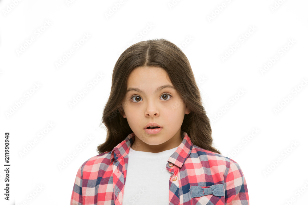 What is going on. Kid stunned bewildered emotion can not believe her eyes. Girl curly hairstyle wondering. Child bewildered confused face isolated white background. Kid girl long curly hair stunned What is going on. Kid stunned bewildered emotion can not believe her eyes. Girl curly hairstyle wondering. Child bewildered confused face isolated white background. Kid girl long curly hair stunned