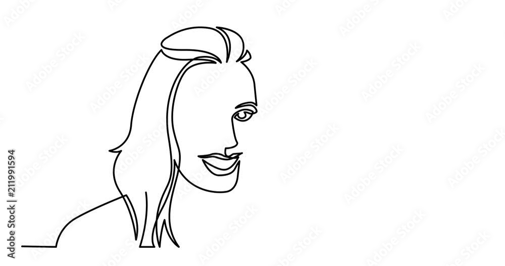 Animation of continuous line drawing of smiling woman looking good Animation of continuous line drawing of smiling woman looking good