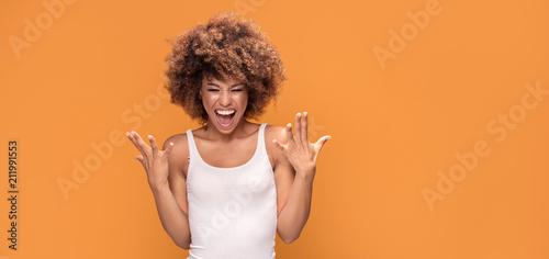 Bilde på lerret Beautiful happy african american woman with big smile.