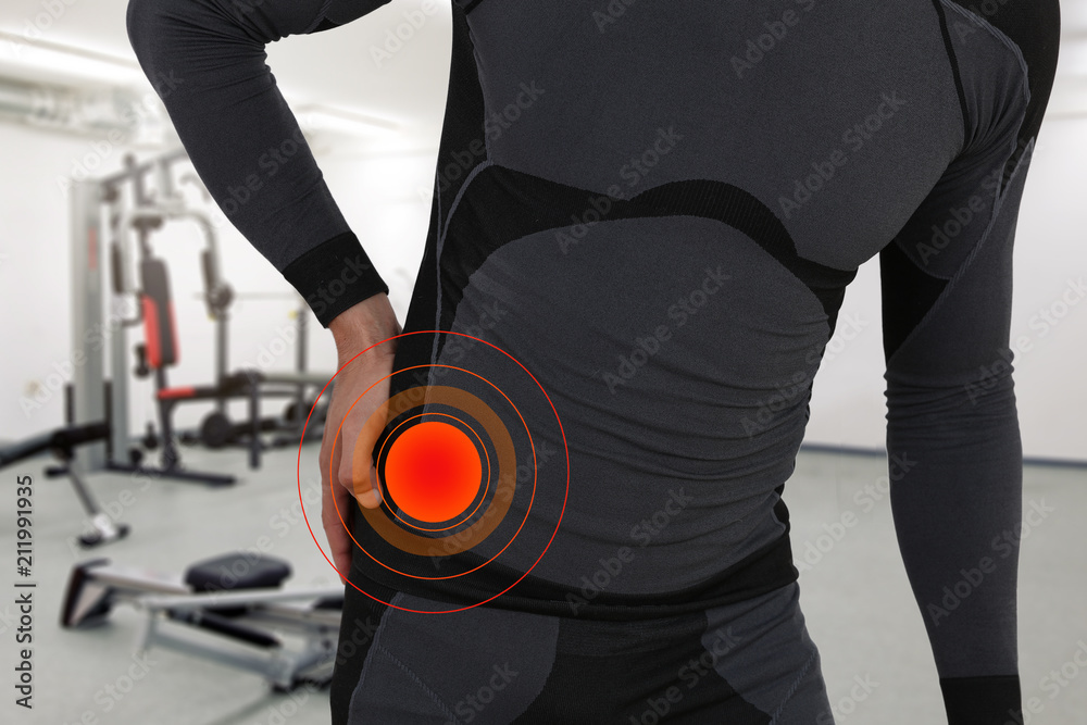 Man with hip joint pain. Sport exercising injury - obrazy, fototapety, plakaty 