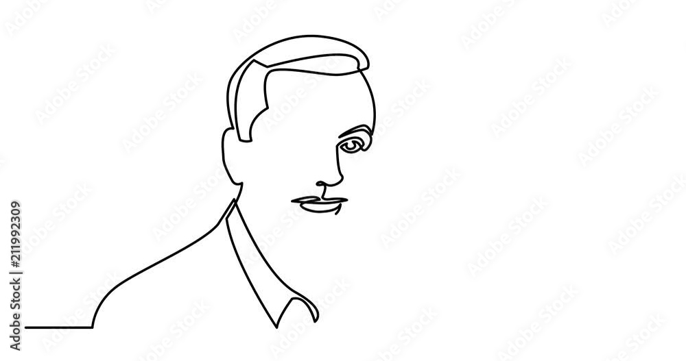 Animation of continuous line drawing of smiling businessman in shirt Animation of continuous line drawing of smiling businessman in shirt
