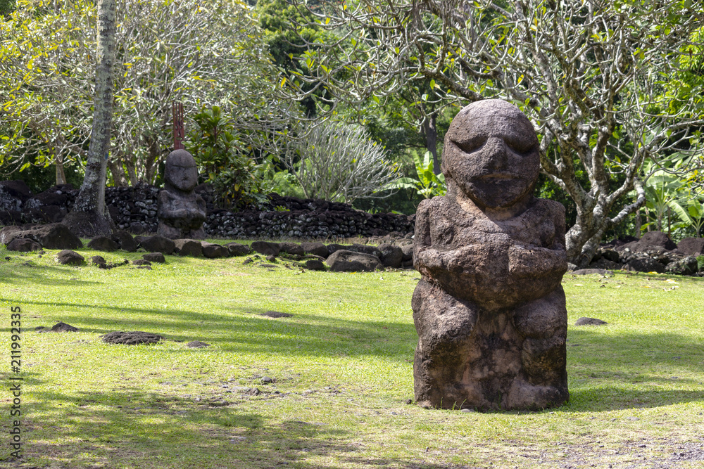 French Polynesia Tahiti Carved Stone Tiki Statue Stock Photo | Adobe Stock