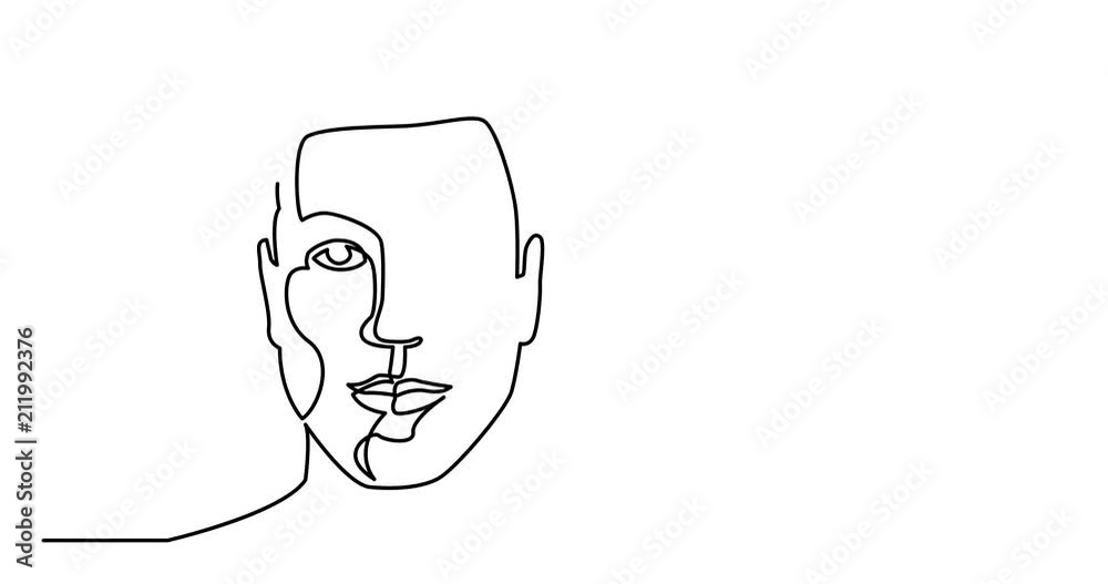 Animation of continuous line drawing of good looking man