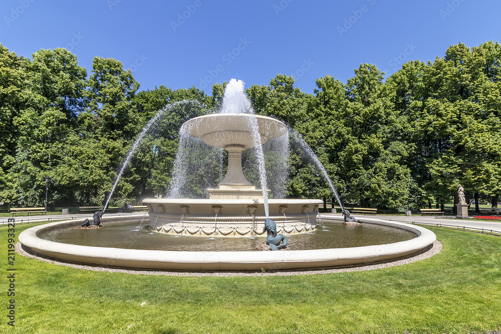 historic fountain in Saski park, Warsaw, Poland