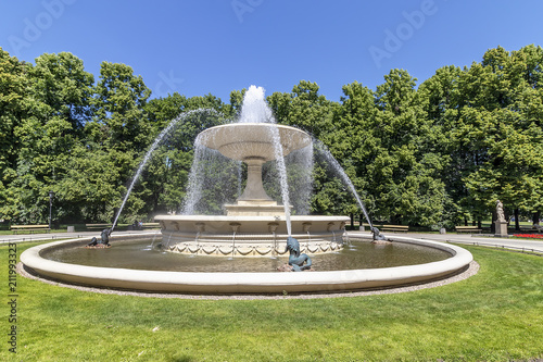 historic fountain in Saski park, Warsaw, Poland