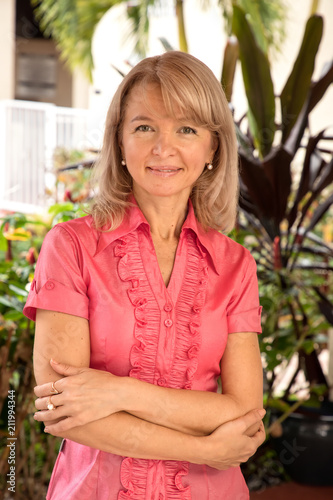 Outdoor shot of dressed up adult woman