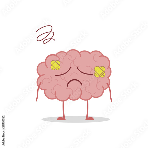 Vector illustration of a sick and sad brain in cartoon style.