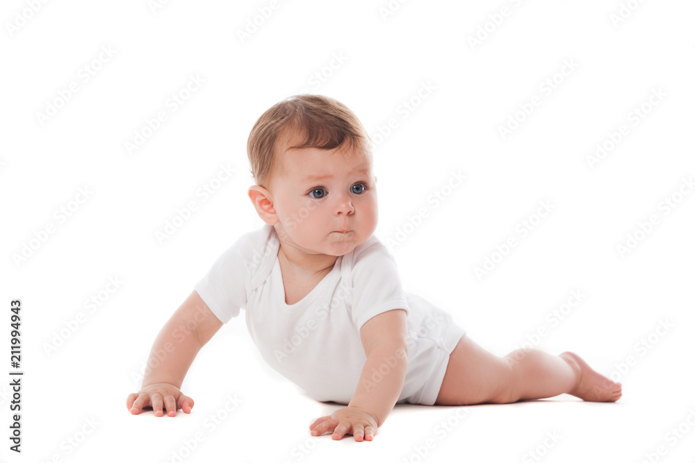 infant child baby lying happy and looking aside infant child baby lying happy and looking aside