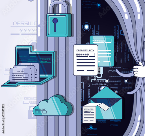 data security technology set icons vector illustration design
