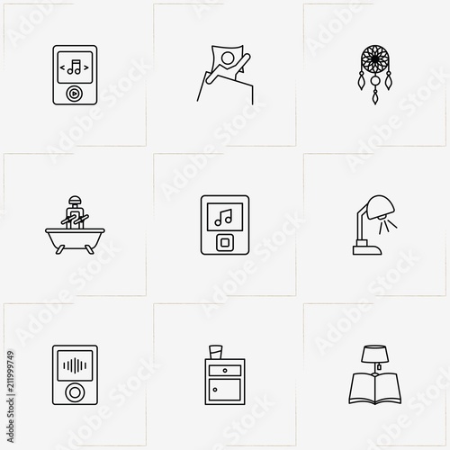Sleep line icon set with nightstand , night reading  and sleep