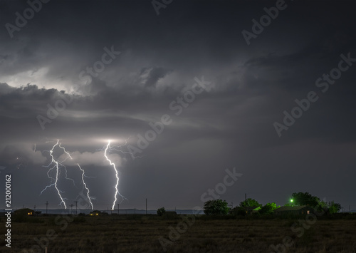 Large lightning strike at night on Tornado Alley