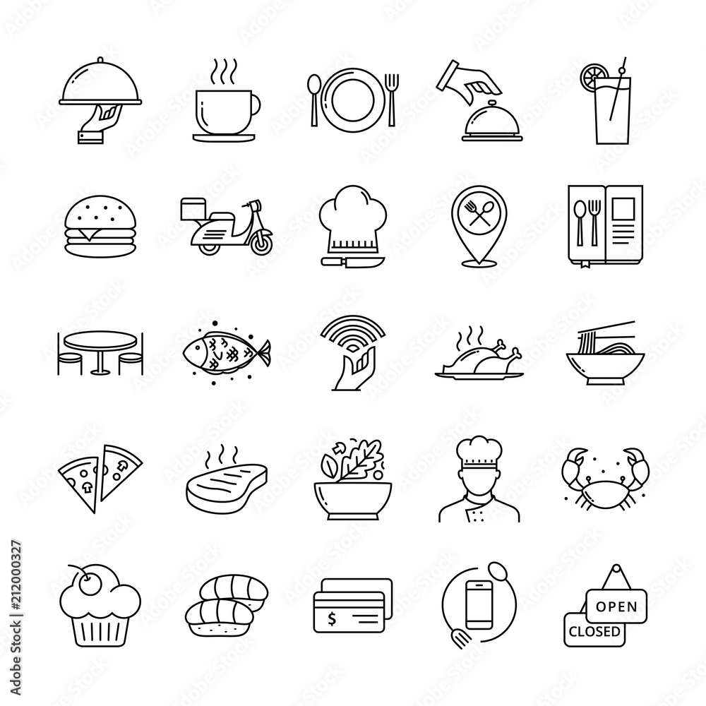 Restaurant icon set suitable for infographics, websites and print media, Outline restaurant and food icons