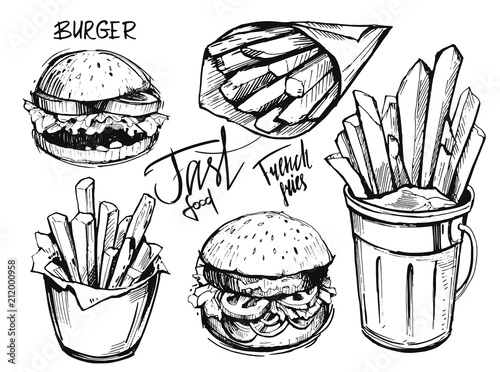 French fries and burger sketch