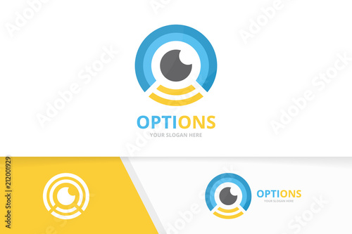 Vector eye and wifi logo combination. Optic and signal symbol or icon. Unique vision and radio logotype design template.