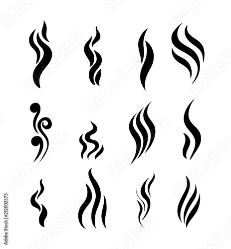 Set of Aroma icon. Smoke vector illustration. Flat design. Isolated on white background