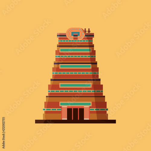 India design with Sri Meenakshi Temple icon over yellow background, colorful design. vector illustration
