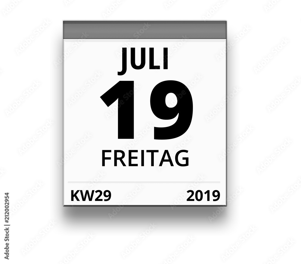 Kalender für Freitag, 19. JULI 2019 (Woche 29) Stock Illustration | Adobe  Stock