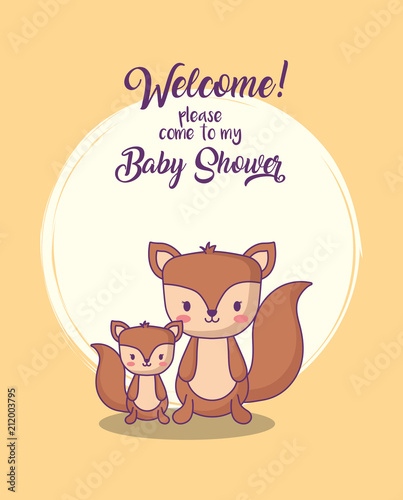 Baby shower design with cute squirrels over yellow background  colorful design. vector illustration