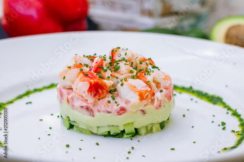appetizer of crab with avocado