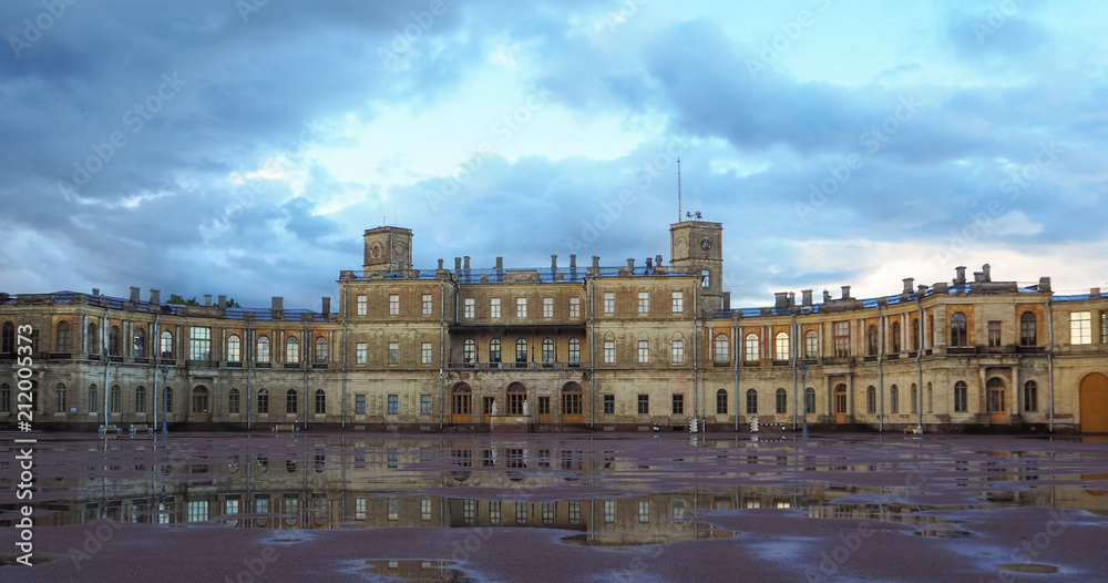 The old great Gatchina Palace after the summer rain. Russia. Gatchina.