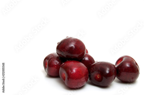 Fresh Red Cherries Isolated on White Background