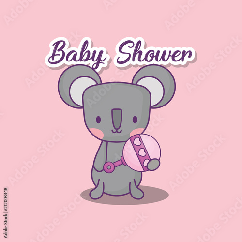 Baby shower design with cute koala icon over pink background, colorful design. vector illustration