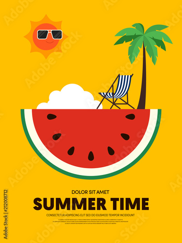 Summer time and happy holiday poster template background