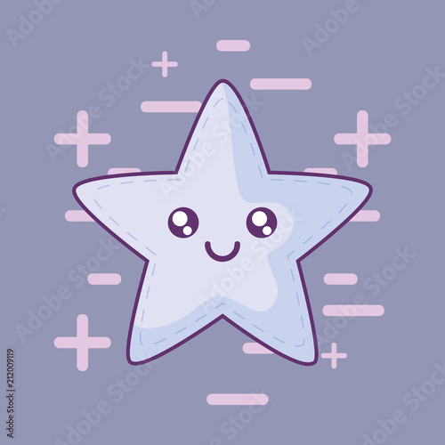 kawaii star icon over purple background, colorful design. vector illustration