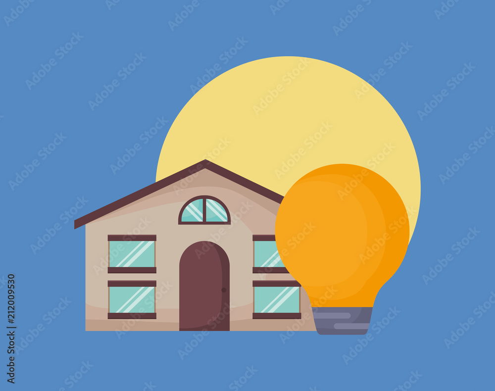 Fototapeta premium smart home design with house and bulb icon over blue background, colorful design. vector illustration