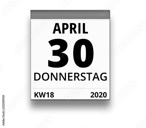 Kalender für Donnerstag, 30. APRIL 2020 (Woche 18)