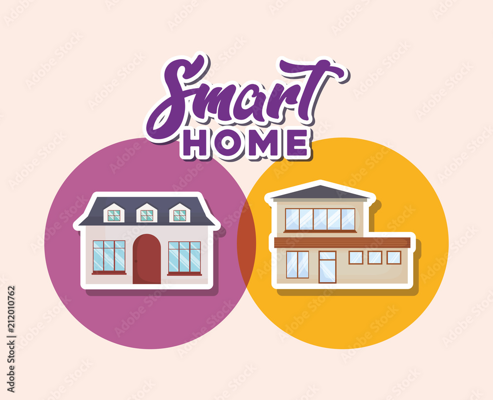 smart home design with modern houses icon over orange background, colorful design. vector illustration
