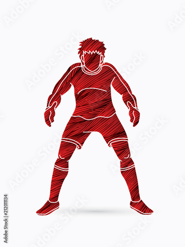 Goalkeeper action, prepare catches the ball graphic vector.