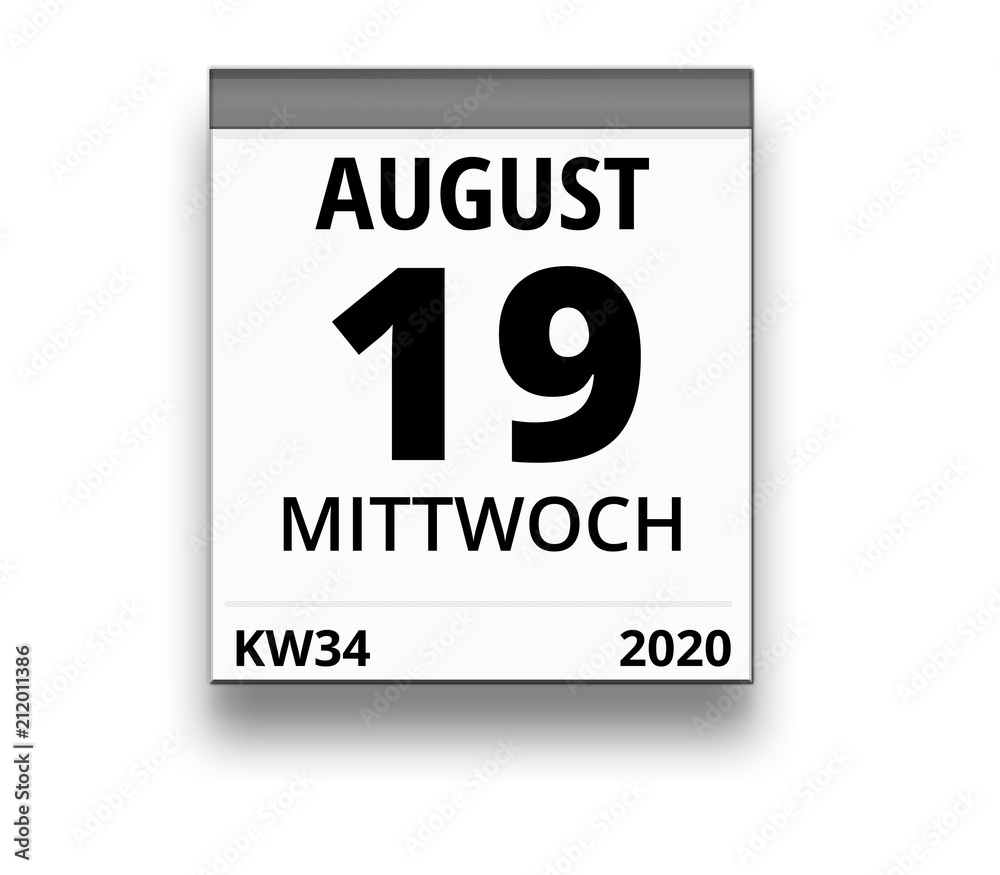 Kalender für Mittwoch, 19. AUGUST 2020 (Woche 34) Kalender für Mittwoch, 19. AUGUST 2020 (Woche 34)