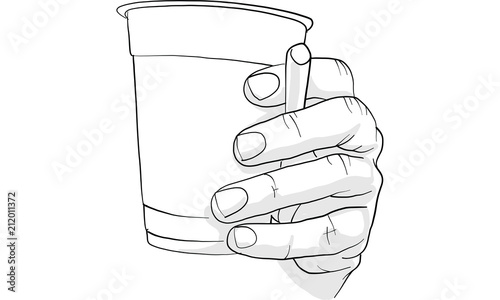 hand holding cup and cigarette vector